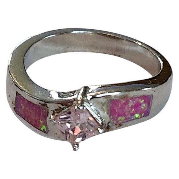 💍NEW & BEAUTIFUL💍 Pink Opal‎ Inlay  Silver Ring Size 7 - Picture 2 of 9